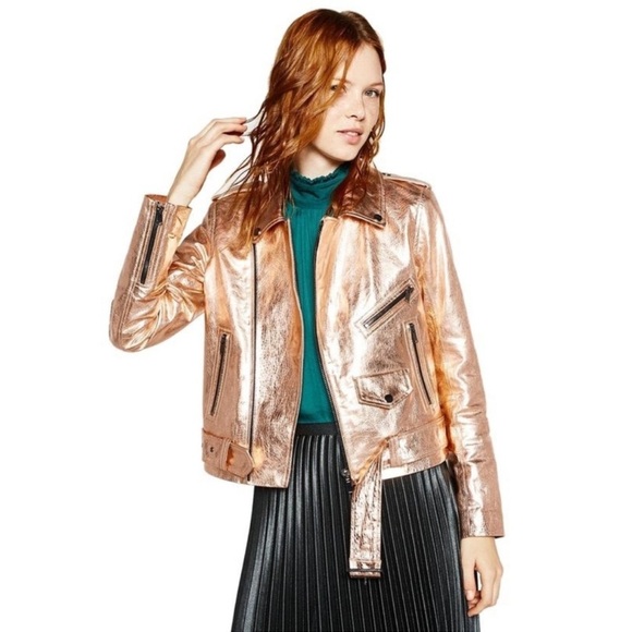 ZARA | Metallic Rose Gold Women's Vegan Leather Jacket - Picture 3 of 14